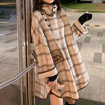 루나글램 임산부 하이넥 체크 코트 드레스