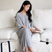 보에리에 여성용 텐션 브이넥 오버핏 반팔 롱 원피스