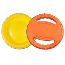 퍼피가드 중/대형견 장난감 원반 2종 세트, 프리스비원반(옐로우), 핸들 프리스비(오렌지)