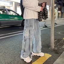 남성용 마켓A 그런지룩 빈티지 스트링 청바지