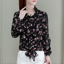 아베크 여성용 플라워 쉬폰 프릴 탑 블라우스