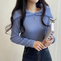 여성용 세라 골지 카라 니트