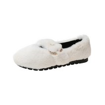 여성용 퍼 라운드 벨트 슬립온