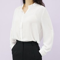 빅걸스토리 여성용 차이나 브이넥 롤업 긴팔 블라우스