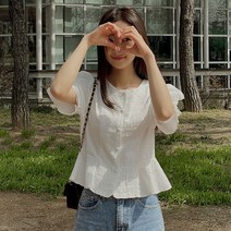 여성용 슈슈 퍼프 블라우스