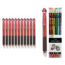 동아 크로닉스3 펜 0.7mm 12p + 투코비 코마 삼각 지우개 연필 SG-208 12p 세트, 빨강, 1세트