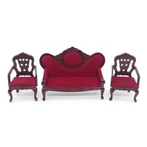 코쿼드 소파 의자 미니어쳐 세트, 버건디