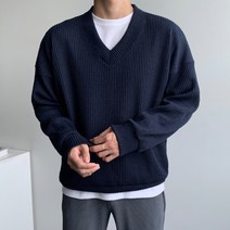 맨타임 GVM 심플 브이넥 오버핏 골지 니트 맨투맨