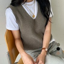 세컨그라운드 여성용 베이직 브이넥 니트 베스트