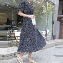 빼빼 여성용 브이넥 잔플라워 바스트 랩 롱원피스
