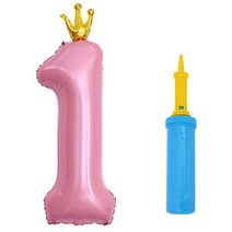 제이벌룬 은박 왕관 숫자풍선 대 1 + 손펌프세트, 핑크(풍선), 블루(손펌프), 1세트