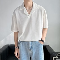 남성용 블랙101 카보나스 오버핏 드롭숄더 오픈카라 티셔츠 B234MF00006