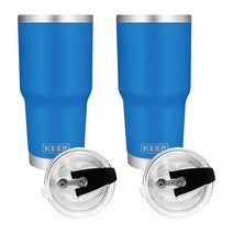 KEEP 대용량 이중 진공 스텐 보온 보냉 밀폐형 빨대 뚜껑 텀블러 2p, 블루, 블루, 900ml