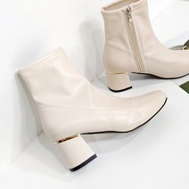 여성용 슬립 스판 골드굽 앵클부츠