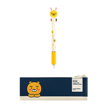 카카오프렌즈 미니 플랫 펜슬케이스 + 피규어 멀티 4색 볼펜, 라이언(펜슬케이스), 무지(4색볼펜), 1세트