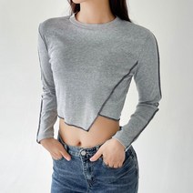 플랜데이 여성용 언발 스포티 크롭 긴팔 티셔츠