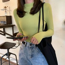 레몬소울 여성용 주리 슬림 골지 반목 니트티