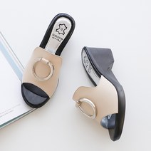 멜팅나인 여성용 KB가죽링 통굽 뮬슬리퍼