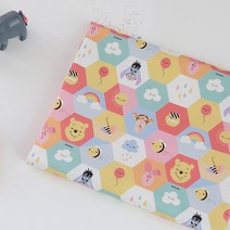 더블라썸 코튼빌 면원단 20수 디즈니 푸우 파스텔 헥사곤, 혼합색상