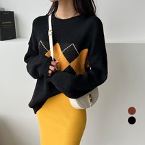 세컨그라운드 여성용 루즈핏 다이아 패턴 니트