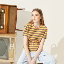 콜라보토리 여성용 멀티 스트라이프 반팔 티셔츠 BDAMB2026