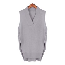 럽스 여성용 티티 브이넥 단추 파스텔컬러 니트 조끼