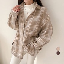 세컨그라운드 여성용 빅포켓 오버핏 체크 남방