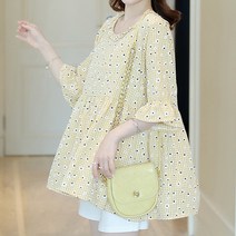 임산부 플레어 데이지 격자 패턴 상의