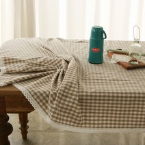 깅엄체크 토숀 테이블보, 베이지, 직6인(130 x 210 cm)