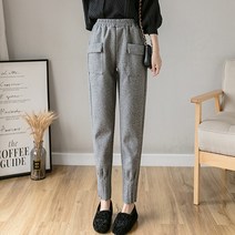 유니제이 여성용 춥스 잔 체크 밴딩 핀턱 팬츠
