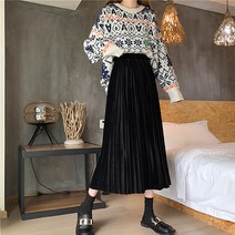 루나걸 벨벳 A라인 플리츠 스커트