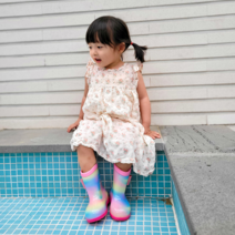 프롬베베 여아용 리본 무지개 플리 레인보우 레인부츠