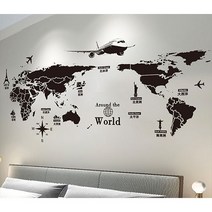 거실 안방 벽 스티커, 흑백세계지도