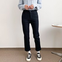 헤이진 여성용 뒷밴딩 슬림일자 스판 데님팬츠