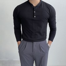 남자다잉 남성용 부드러운 모달 머슬핏 헨리넥 긴팔 티셔츠