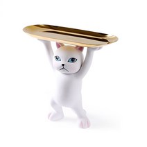 진리 인테리어 거실 고양이 장식 트레이 타원형, 화이트