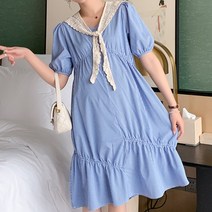 펀칭 레이스 머플러 스타일 반소매 임산부 원피스