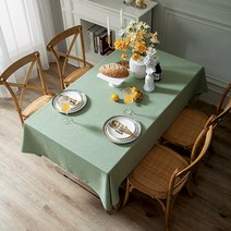 케이홈 모던 코튼 린넨 식탁보, 스모크그린, 8인용(130 x 220cm)
