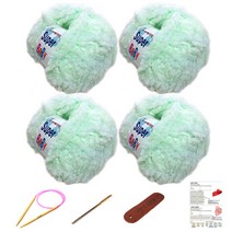 행복뜨기 슈퍼베이비 뜨개실 4p + 바늘 6mm + 돗바늘 + 가죽 라벨 + 목도리 도안 세트, 1세트, 파스텔민트