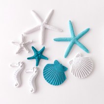 여름 촬영 오브제 조개 불가사리 해마 모형 8종 + 흰모래 200g, 혼합색상