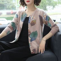 여성용 MA 중년 세련 패턴 가디건