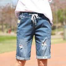 동대문스타일 여성용 헤짐구제 롤업 5부 밴딩 청반바지 OB714