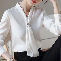 여성용 MA 진주 포인트 타이 블라우스