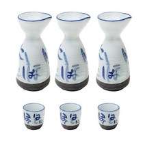 오체어스 A 그립 블루 글씨 도자기 술병 + 술잔 세트, 3세트, 술병 3p + 술잔 3p