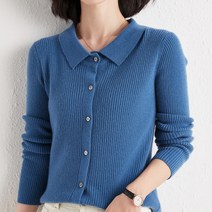 마켓A 여성용 골지 니트 카라 버튼 가디건