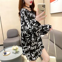 영문 레터링 패턴 라운드넥 오버핏 임산부 티셔츠