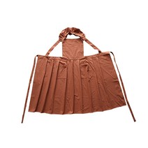 어깨 프릴 워싱면 포켓 롱 앞치마, 갈색, 1개