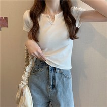 아로무드 여성용 반소매 슬립 크롭 티