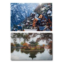 크리스탈 미니 플라스틱 퍼즐 150피스 + 96피스 세트, 풍경, 호수와 정자