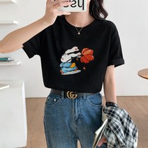 피어니스트 여성용 귀여운 토끼 프린팅 반팔티